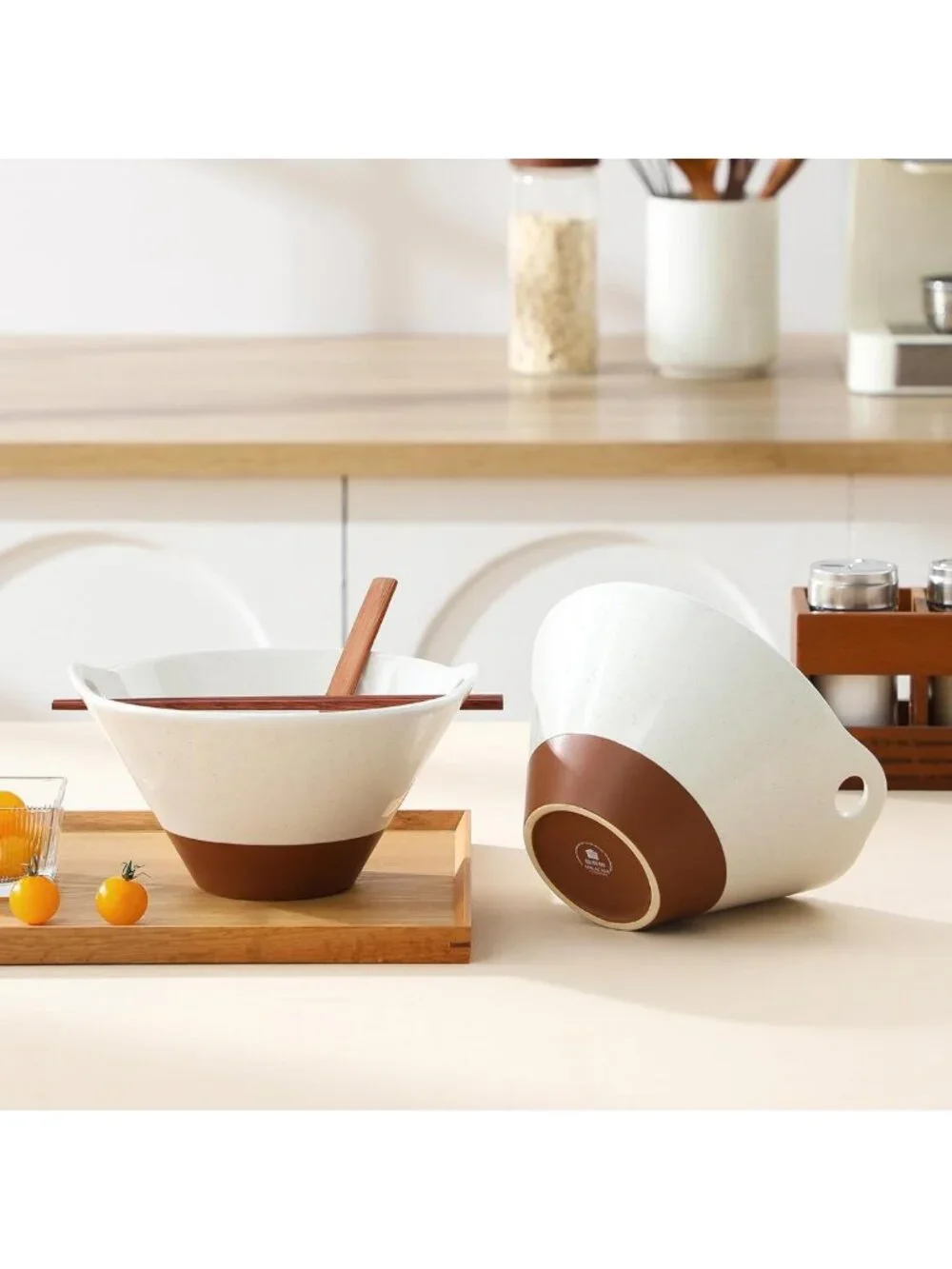 Ceramic Ramen Bowl Set with Wooden Spoon & Chopsticks – Microwave & Oven Safe